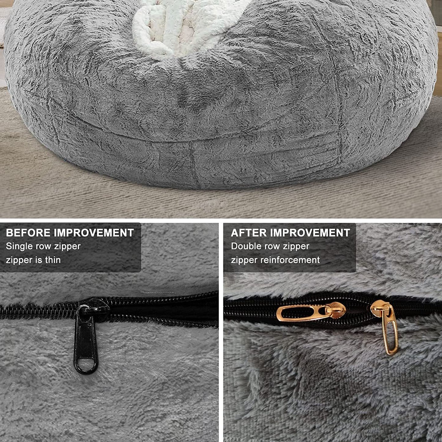 Funda para silla con bolsa, solo era una funda, no un cojín completo para silla tipo puf, grande, redondo, suave y esponjoso.