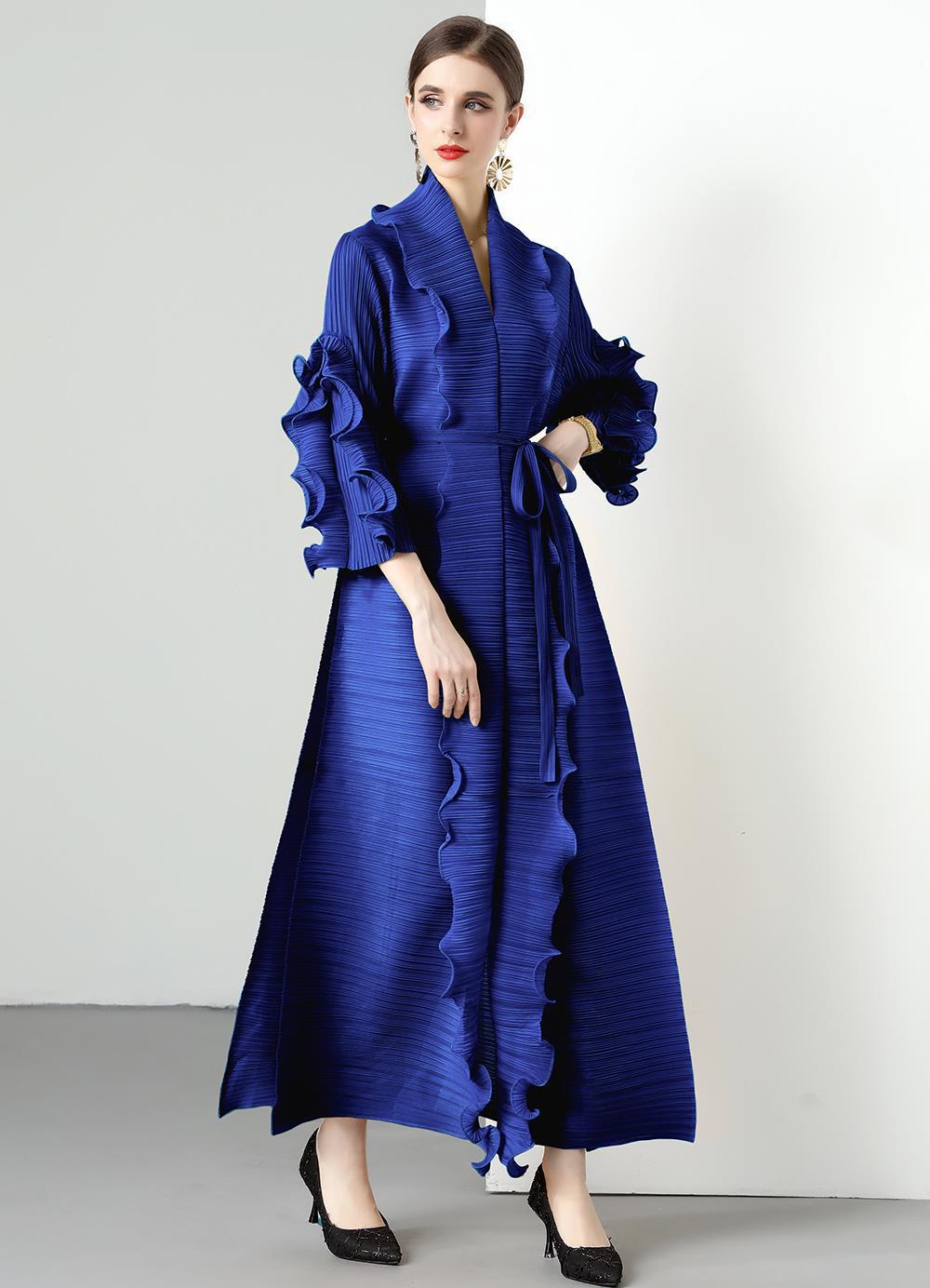 Vestido largo adelgazante con volantes y ondas