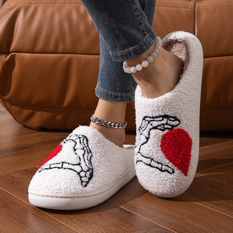 Chaussons amusants pour Halloween, motif tête de mort, antidérapants, doux, en coton, pour chambre à coucher, chaussures d'hiver chaudes pour femmes et hommes
