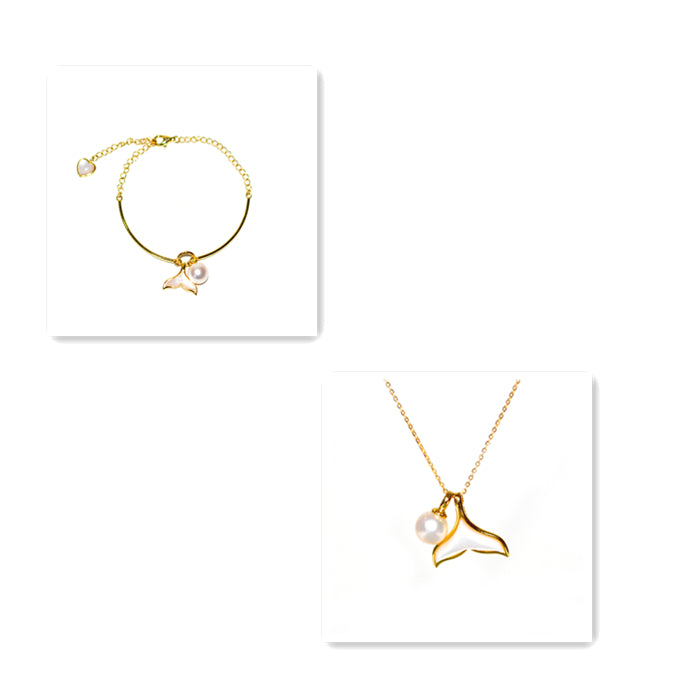 Ensemble de perles d'eau douce en argent S925, pendentif et bracelet en forme de queue de poisson
