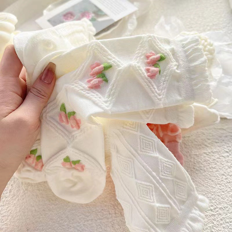 Chaussettes mi-hautes en dentelle de style japonais pour femmes