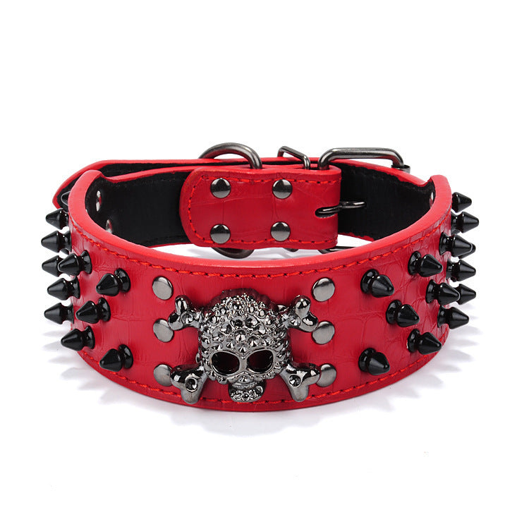 Collar para mascotas con forma de calavera y cabeza redonda con clavos