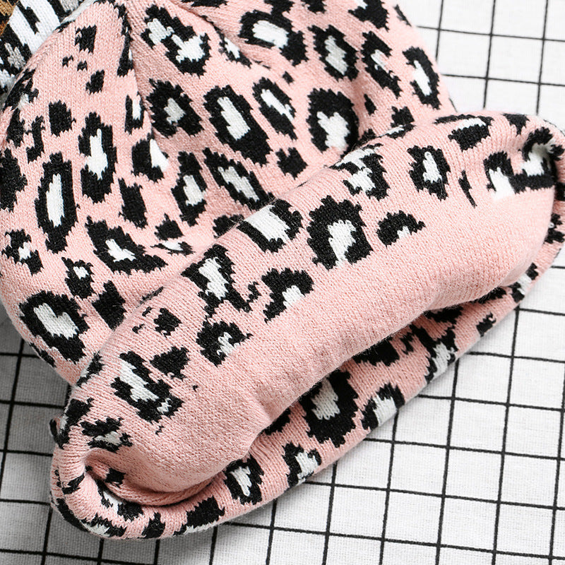 Gorro de lana con estampado de leopardo personalizado para mujer, moda de otoño e invierno, tejido cálido que combina con todo