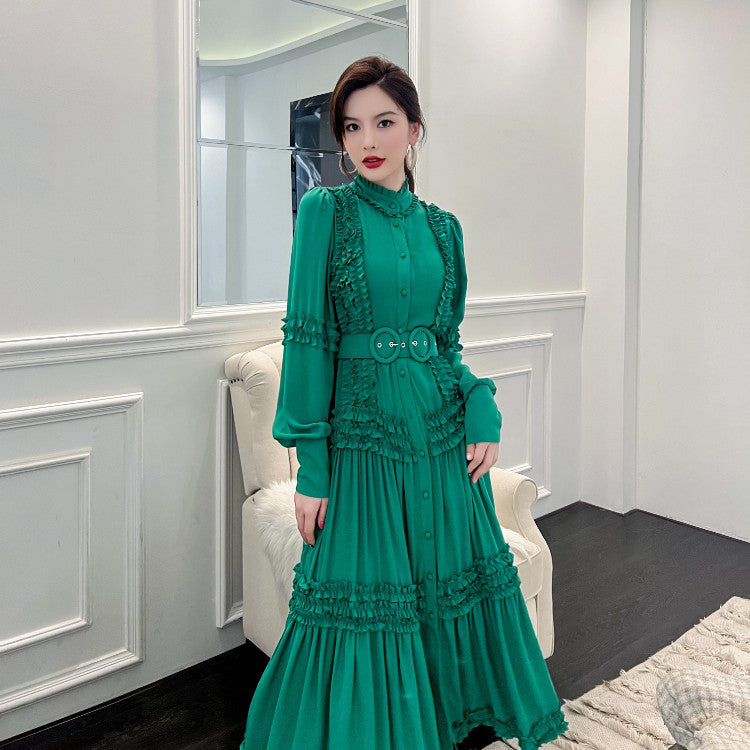 Vestido camisero elegante de manga larga para mujer
