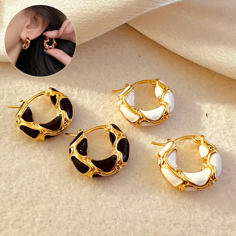 Boucles d'oreilles créoles tendance en métal plaqué or pour femme, bijoux tendance, couleur émail, texture métallique, boucles d'oreilles tendance, cadeaux créatifs