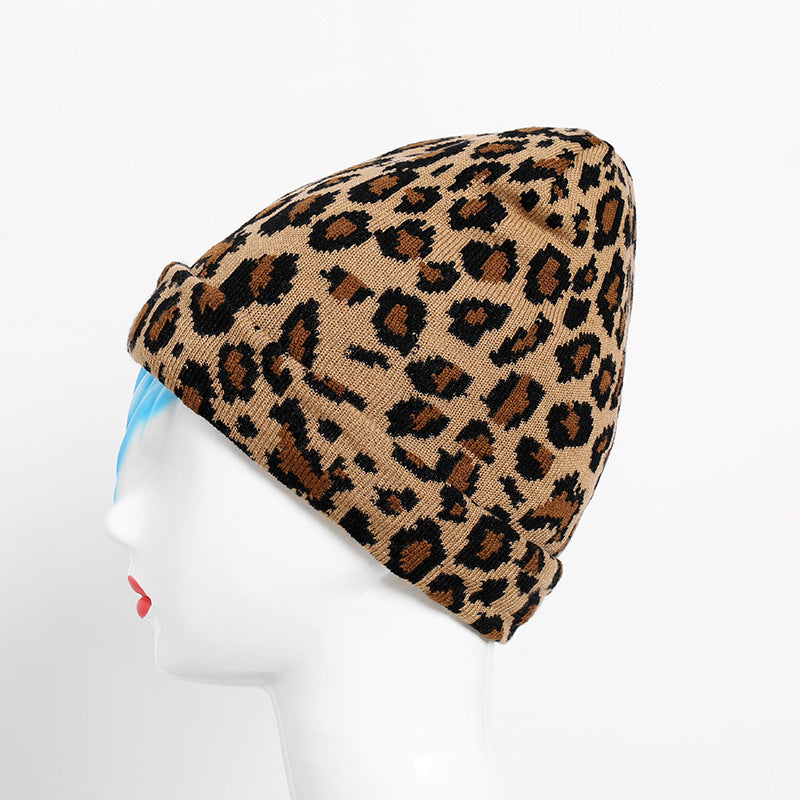 Gorro de lana con estampado de leopardo personalizado para mujer, moda de otoño e invierno, tejido cálido que combina con todo