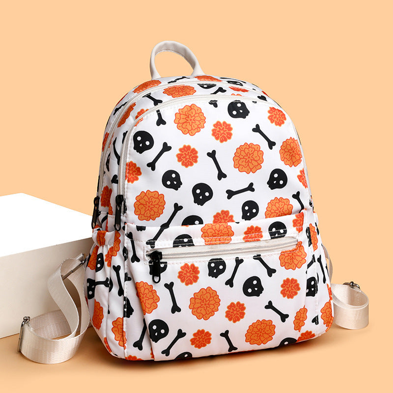 Sac à dos imprimé tête de mort pour femme, imperméable, grande capacité, fermeture éclair, multi-poches, pour le shopping et les voyages