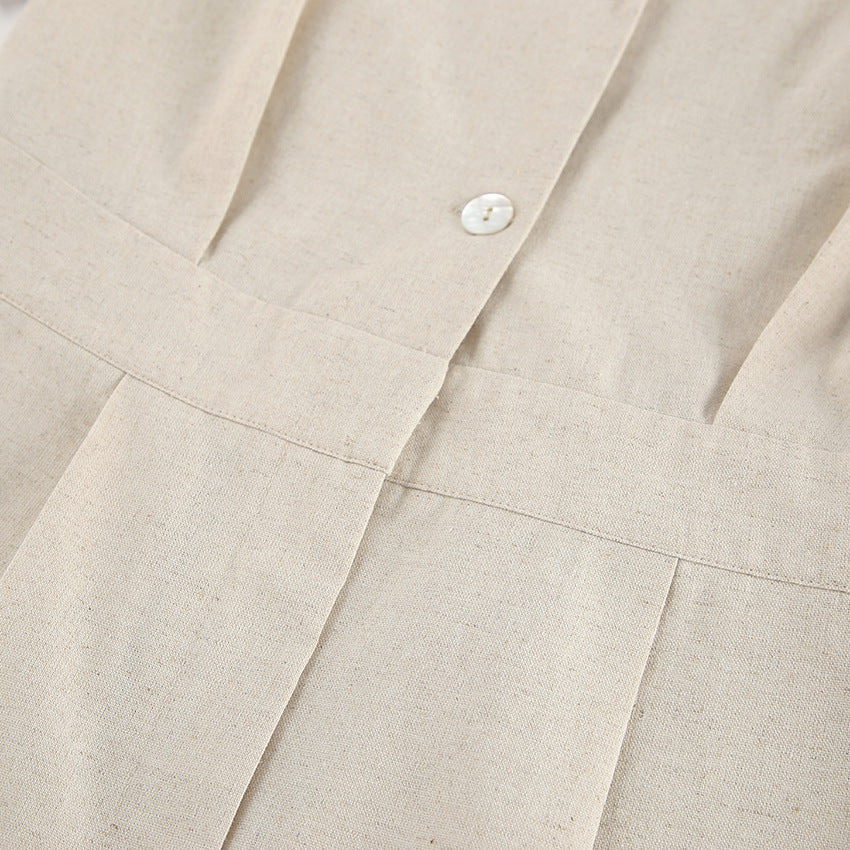 Combinaison décontractée taille haute en coton et lin à la française
