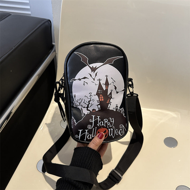 Sac à bandoulière pour téléphone portable avec motif graffiti d'Halloween pour filles, motif citrouille, fantôme, chauve-souris, amusant, pour femmes, mini sacs à bandoulière créatifs