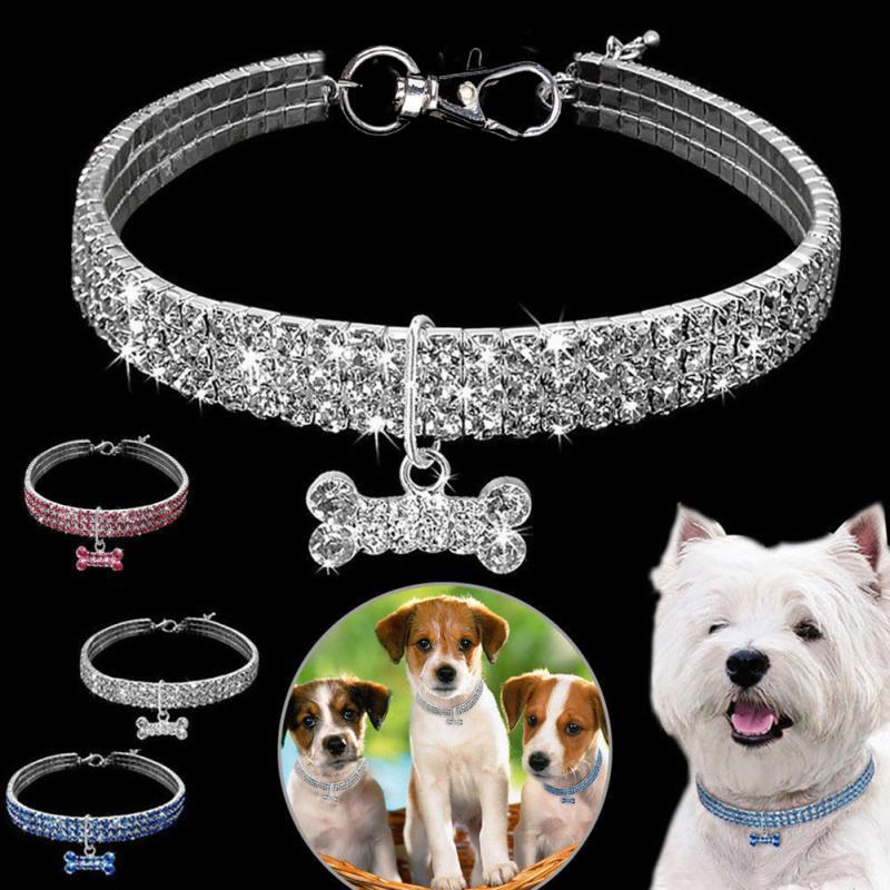Collar de perro con diamantes de imitación brillantes, collar de cristal para cachorros, chihuahuas, collares para perros pequeños, medianos y gatos