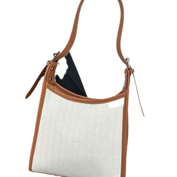 Sac à main en toile à coutures assorties, grande capacité