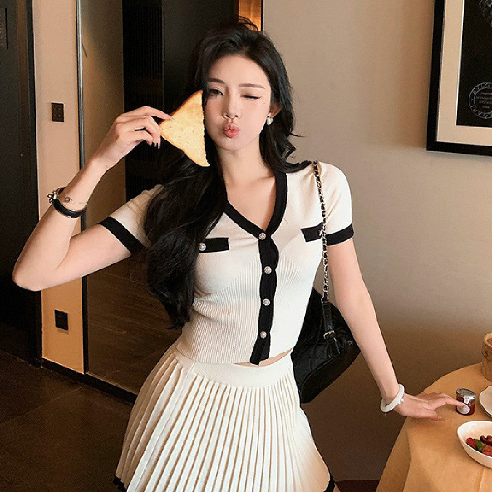 Fashionable Knitted Cardigan Women's Two-piece Set