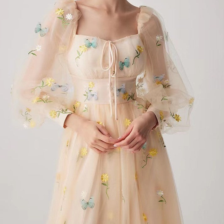 Women's Three-dimensional Butterfly Floral Embroidered Mesh Dress