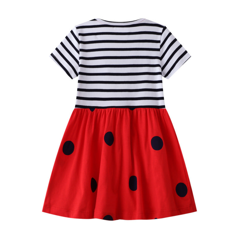 Robe imprimée à manches courtes pour filles, décontractée et tendance
