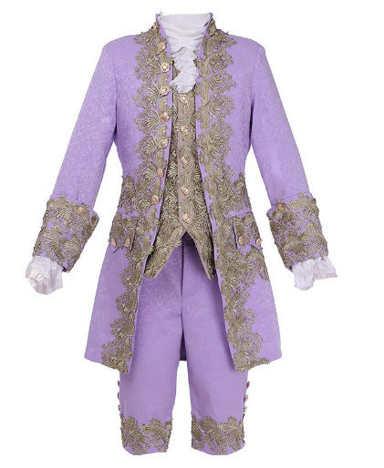 Costume de scène masculin noble en dentelle brodée médiévale européenne rétro