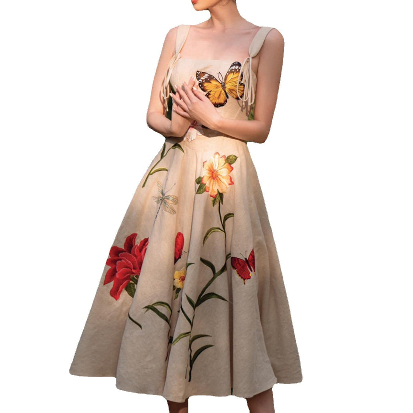 Robe à bretelles vintage à fleurs élégante
