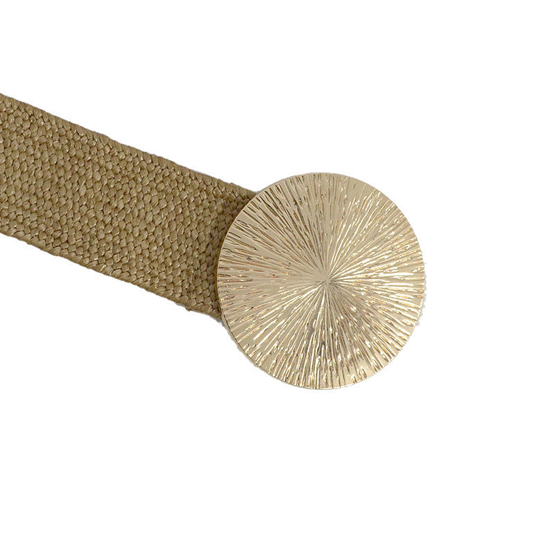 Ceinture pour femme, décontractée, simple, décorative, large, boucle ronde en métal, ceinture élastique à la taille