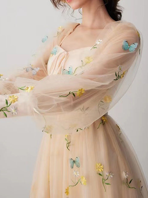 Women's Three-dimensional Butterfly Floral Embroidered Mesh Dress