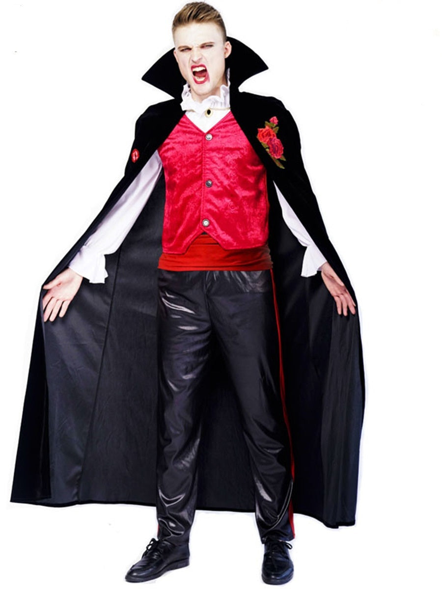 Costume de vampire brodé de roses pour Halloween, pour couple, pour spectacle sur scène