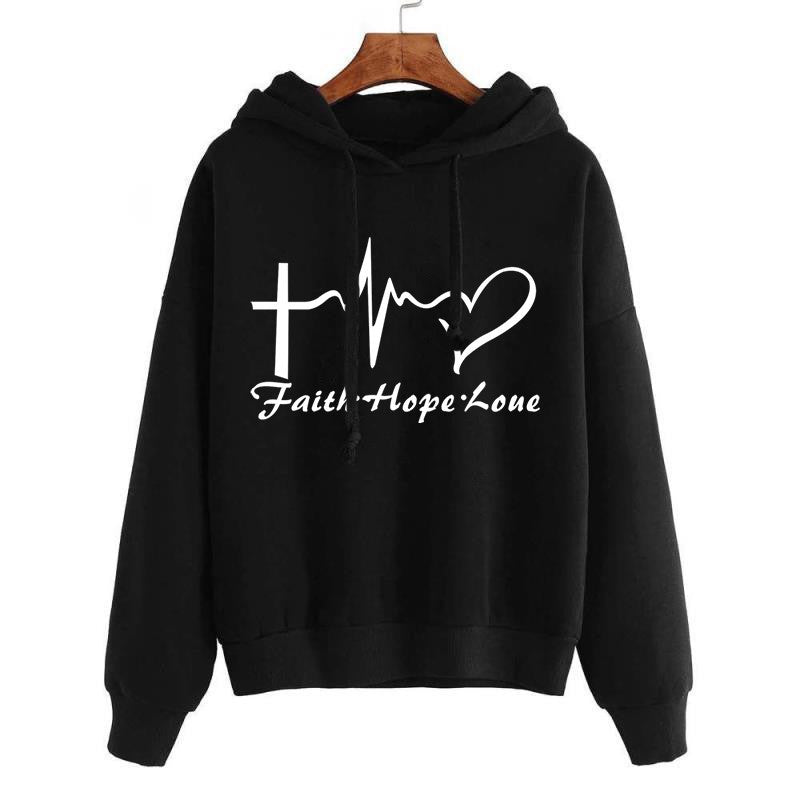 Sweat à capuche imprimé cœur, pull, haut, manches longues, vêtements de sport pour femmes