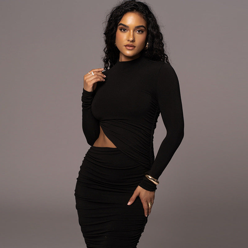 Women's Long Sleeve Sexy Cutout Pleated Tight Dress