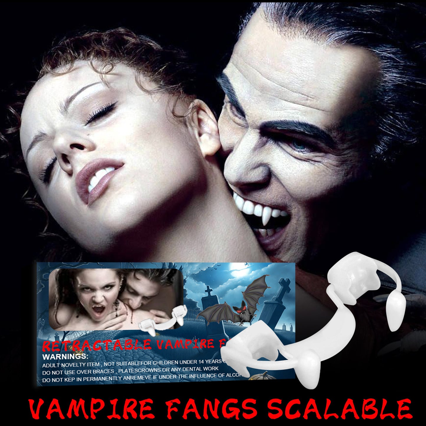 Dentaduras postizas de vampiro para Halloween Dientes de tigre falsos retráctiles para Halloween Decoraciones de cosplay para fiestas de Halloween