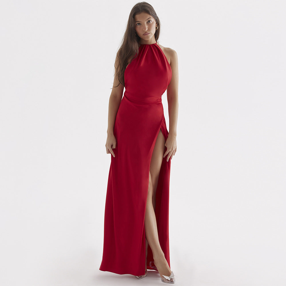 Robe fendue dos nu à licou