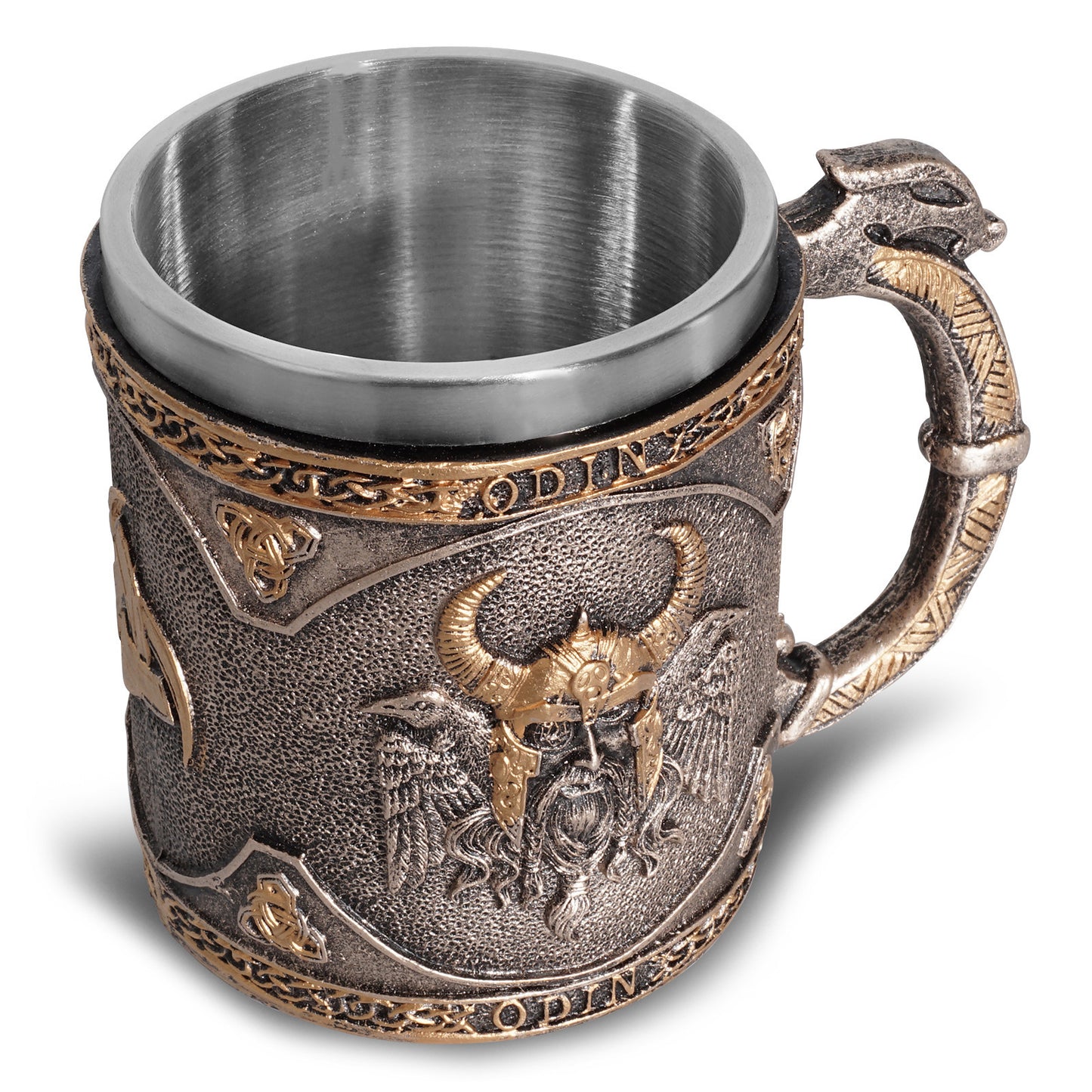 Vajilla personalizada Viking acero inoxidable forro calavera copa de vino resina