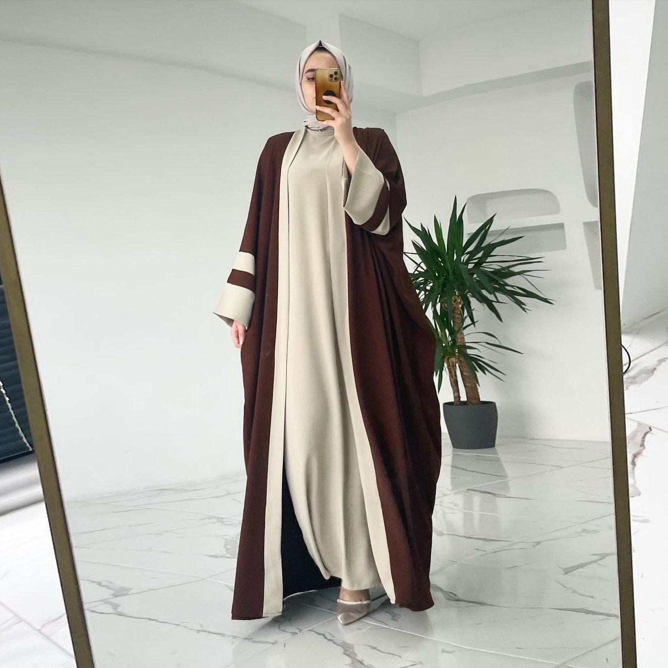 Robe longue musulmane pour femme, ensemble deux pièces, abaya