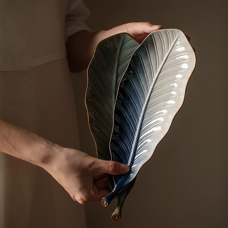 Japanese Style Retro Kiln Transformed Leaf Ceramic Sushi Plate