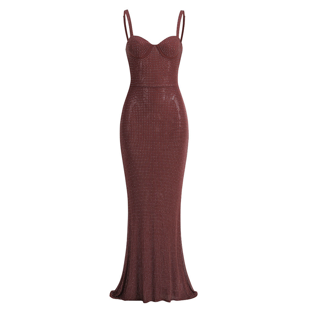 Robe moulante sans manches à strass pour femme