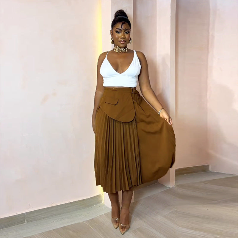 Jupe plissée taille haute à lacets irréguliers