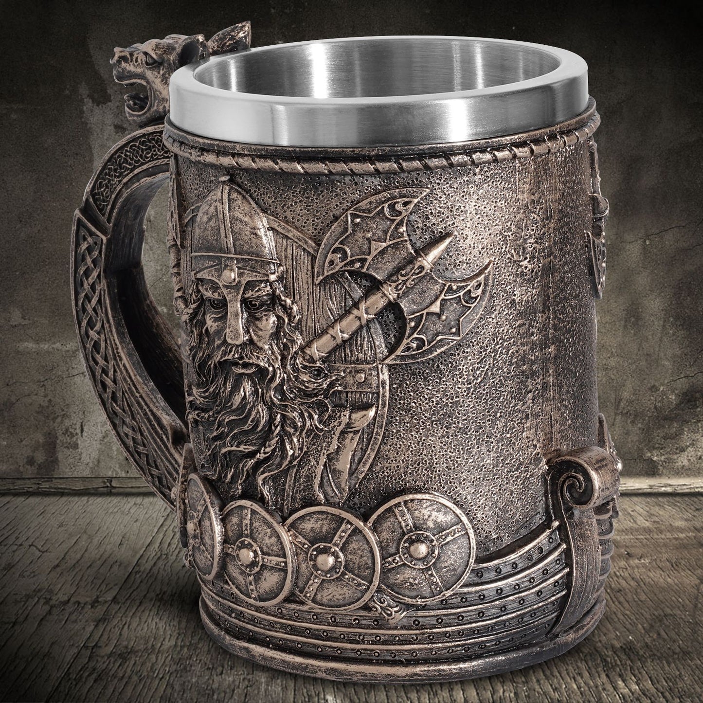 Vajilla personalizada Viking acero inoxidable forro calavera copa de vino resina