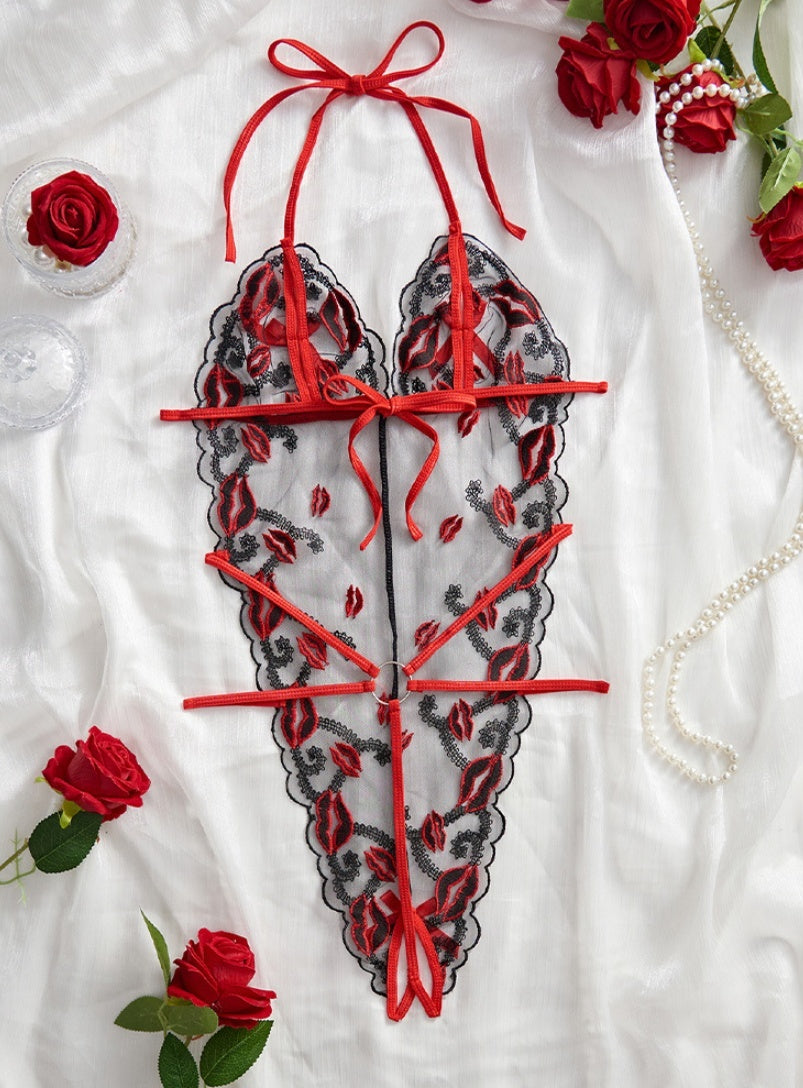 Fashion Underwear Mesh See-through Stitching Lingerie Kisses