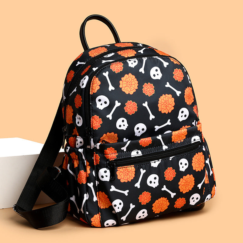 Sac à dos imprimé tête de mort pour femme, imperméable, grande capacité, fermeture éclair, multi-poches, pour le shopping et les voyages