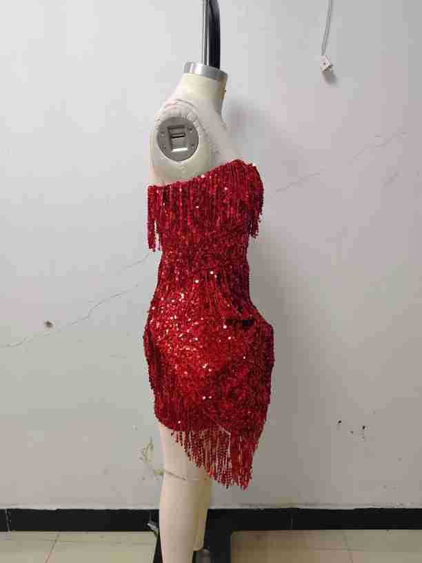 Big Tassel Bow Decoration Tube Top Sleeveless Skirt Red