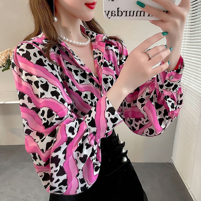 Nouvelle chemise ample à manches lanternes en mousseline imprimée pour femme