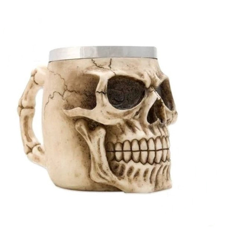 Taza de Halloween con impresión de copa de vino de metal y calavera