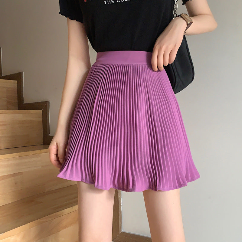 Jupe mi-longue plissée violette pour femme, petite jupe, jupe trapèze taille haute, jupe fine