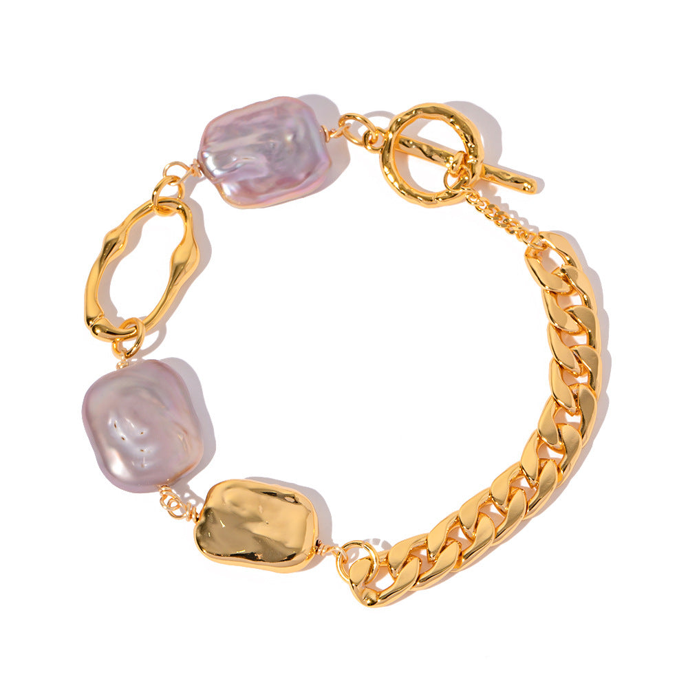 Pulsera de mujer con cadena de eslabones cubanos, barroco, pastel, perla natural, cuadrado irregular