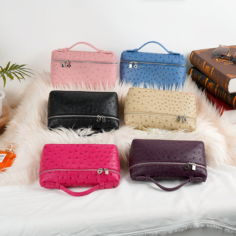 Mini Bag Lychee Pattern Handbag Ostrich Grain Small Square Bag Zipper Lunch Box Bag