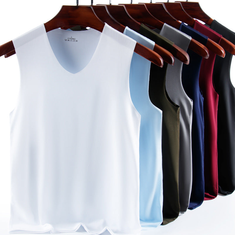 Camiseta deportiva sin costuras con cuello en V y sin mangas para hombre