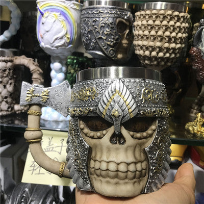 Taza de Halloween con impresión de copa de vino de metal y calavera
