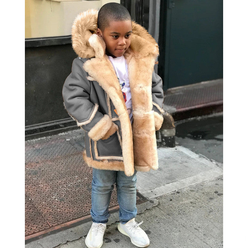 Veste à capuche tendance tout-en-un en fourrure chaude pour garçon