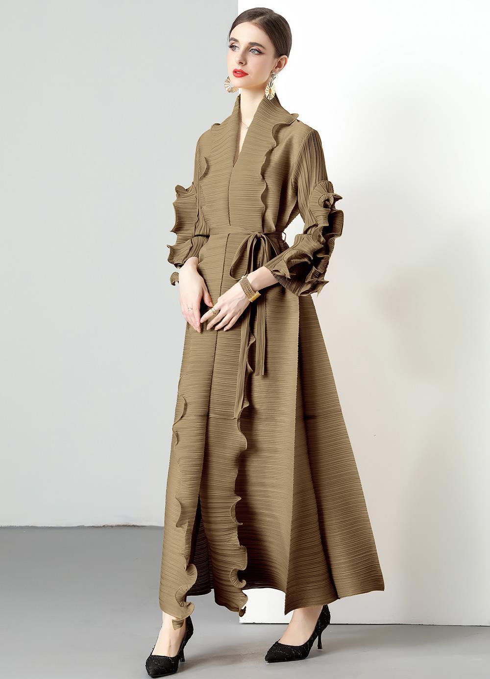 Vestido largo adelgazante con volantes y ondas