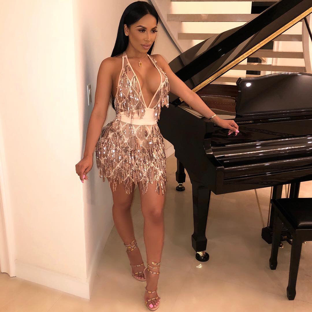 Robe sexy à paillettes dos nu