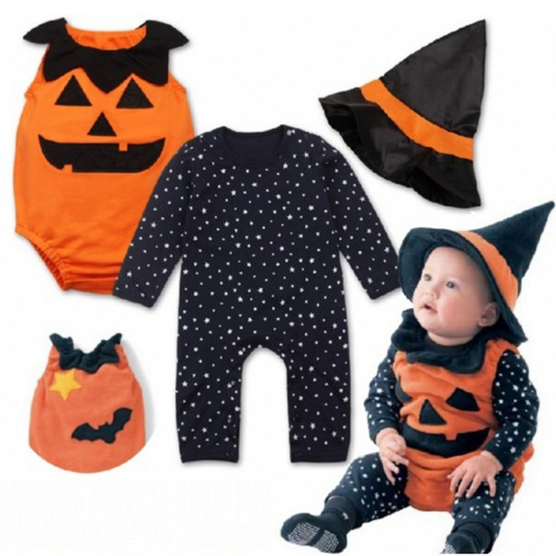 Ropa de actuación de Halloween para niños, mono de bebé, sombrero de calabaza
