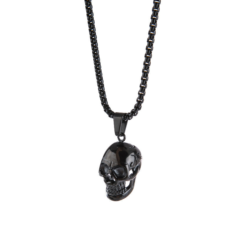 Collier tête de mort Halloween, style punk, accessoire tendance pour homme, en acier titane