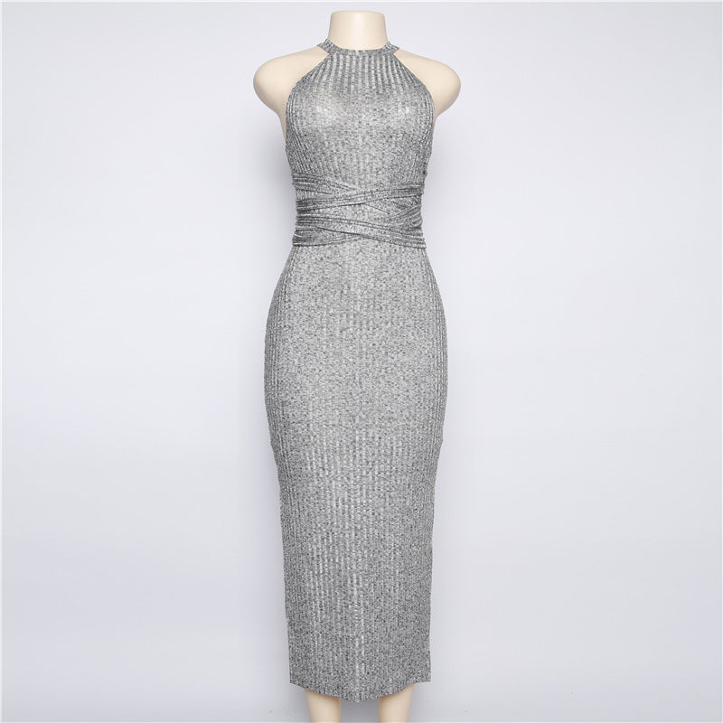 Robe moulante croisée sans bretelles à bretelles licou