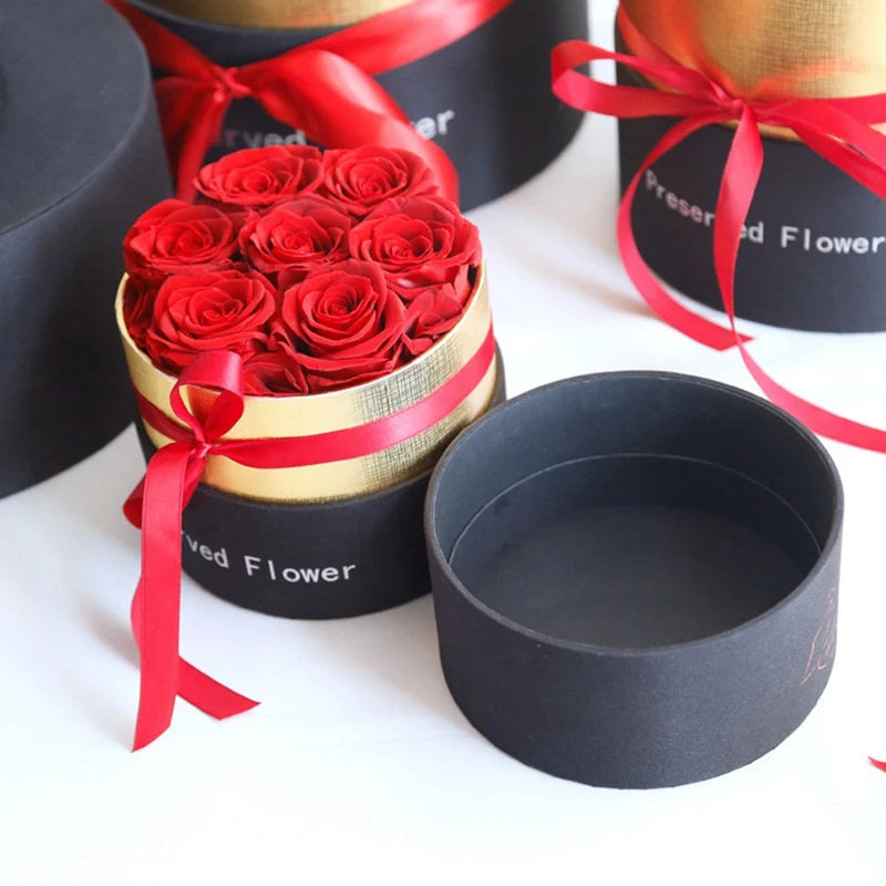 Rosas eternas en caja, rosas reales preservadas con juego de caja, regalo de San Valentín, flores artificiales románticas